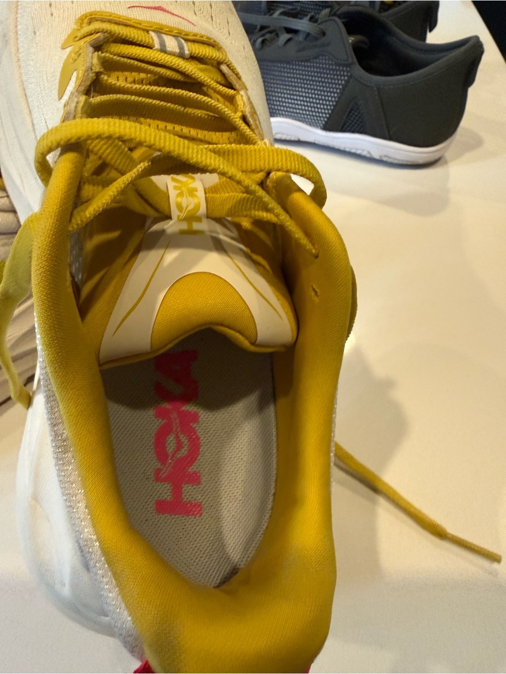 Hoka Womens Running Sneakers in White and Yellow - Picture 2 of 5